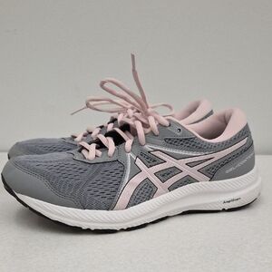 ASICS Women's Gel-Contend 7 Gray with Pink Accents AmpliForm Sneakers, 9.5